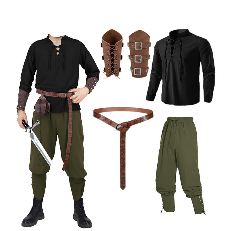 WorldNorse Medieval Nordic Tunic 4-Piece Costume Set  - Black Shirt + Green Pant + Belt + Wrist Guard - 3XL - image 10