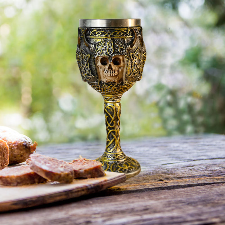 WorldNorse Bison Horned Helmet Skull Goblet