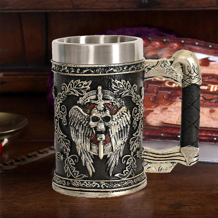 WorldNorse Sword Skull Crest Beer Mug