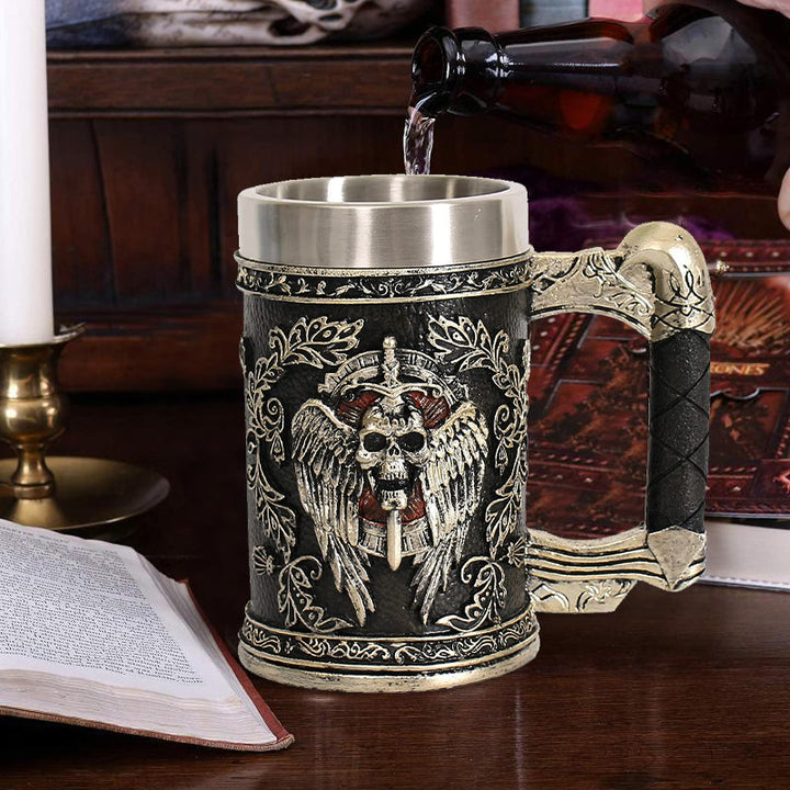 WorldNorse Sword Skull Crest Beer Mug