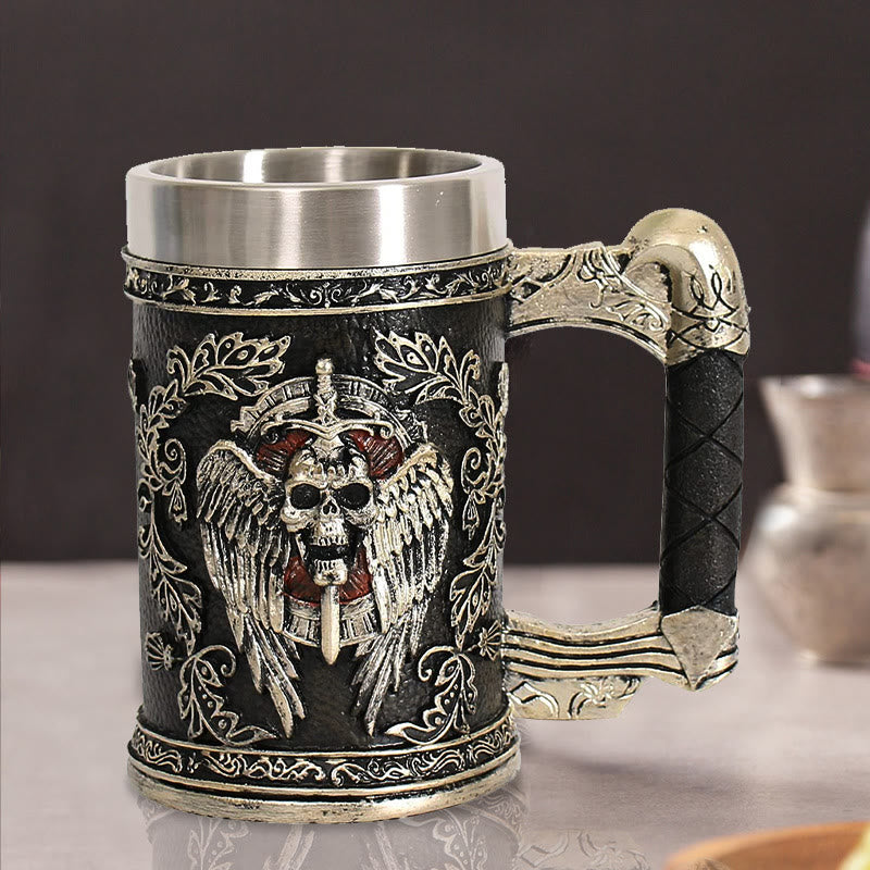 WorldNorse Sword Skull Crest Beer Mug