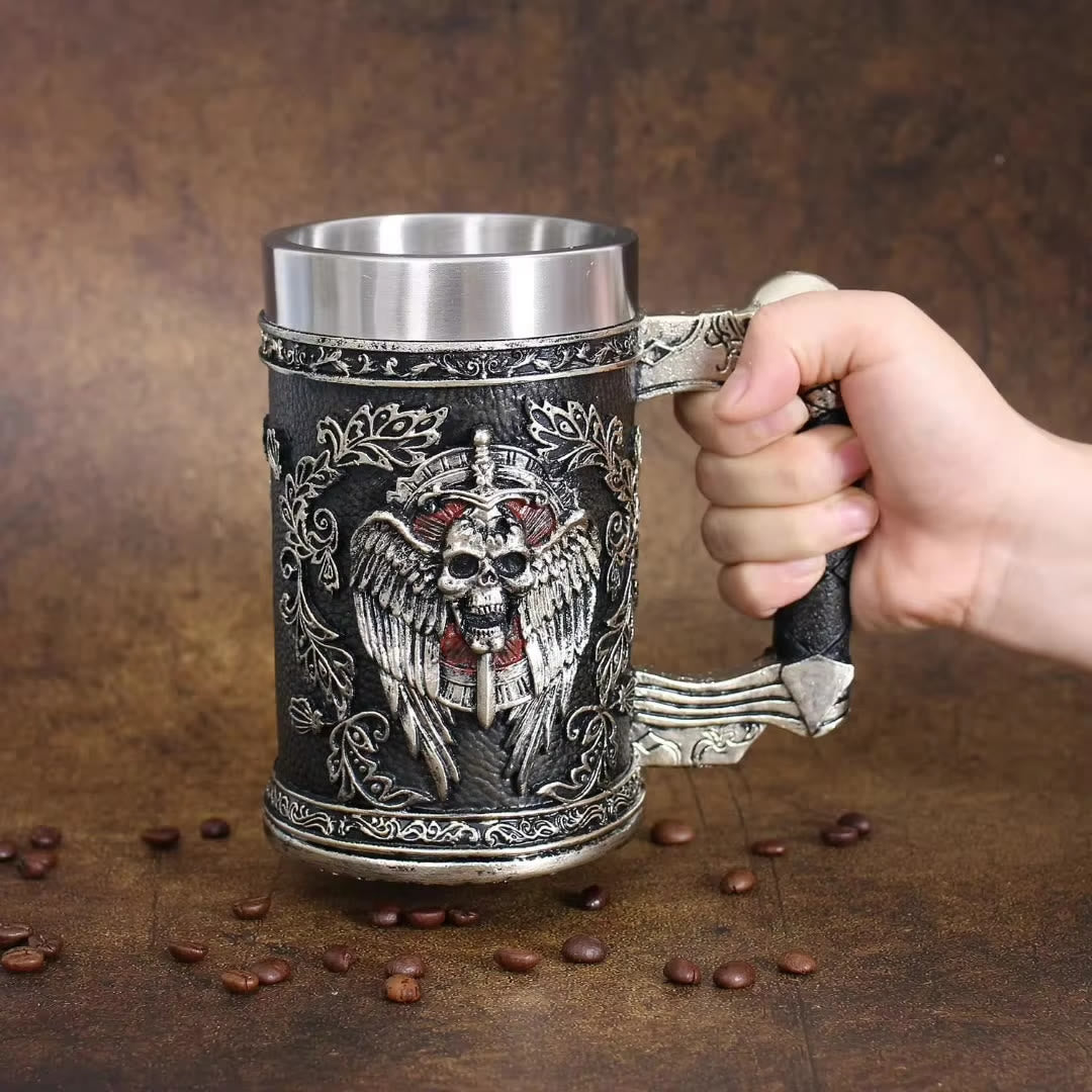 WorldNorse Sword Skull Crest Beer Mug