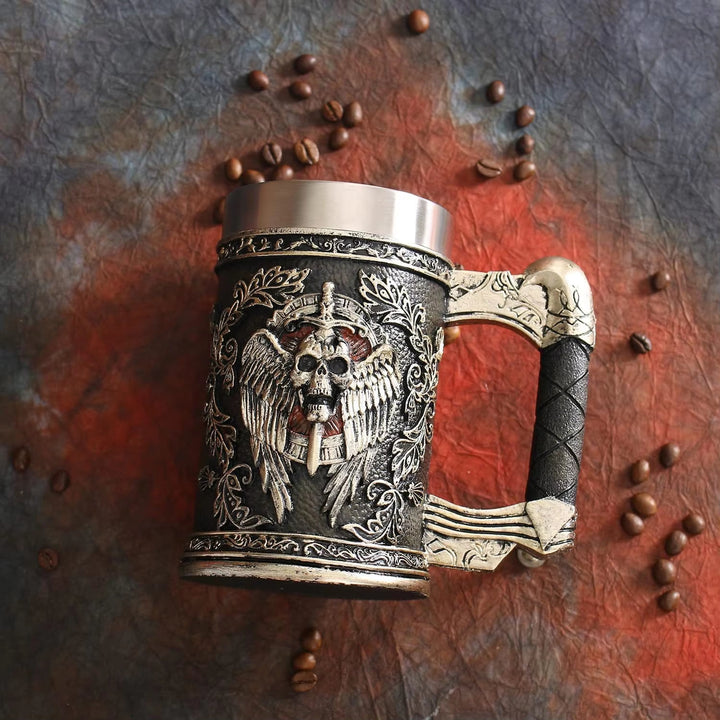 WorldNorse Sword Skull Crest Beer Mug