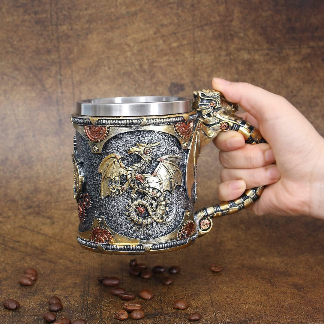 WorldNorse Steampunk Dragon Statue Mug