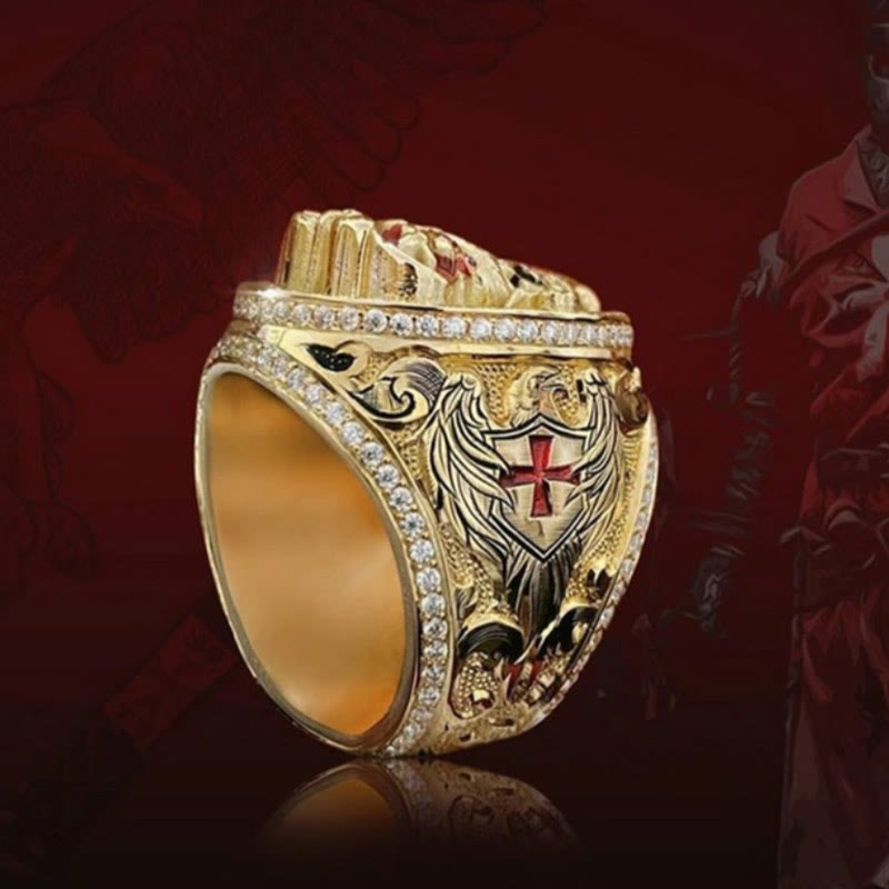 WorldNorse Red Cross with Ruby Crown Skull Ring