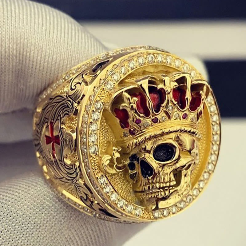 WorldNorse Red Cross with Ruby Crown Skull Ring