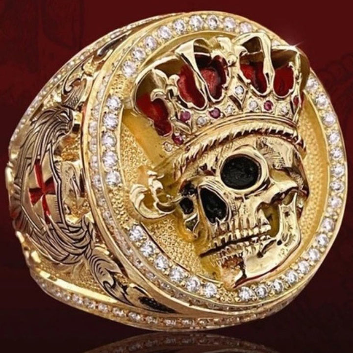 WorldNorse Red Cross with Ruby Crown Skull Ring