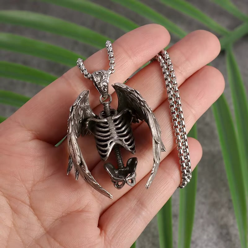 WorldNorse Half Body Skeleton Bone Wings Necklace