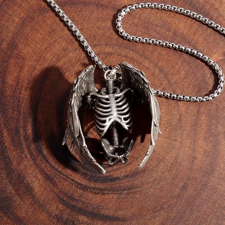 WorldNorse Half Body Skeleton Bone Wings Necklace