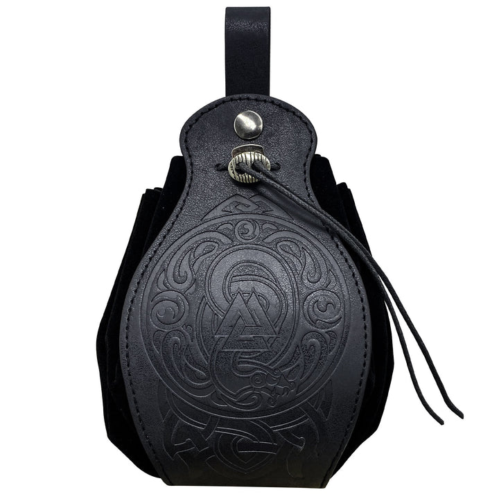 FREE Today: Viking Leather Vegvisir and Dragon Pouch Bag - Valknut and Dragon - Black - image 25