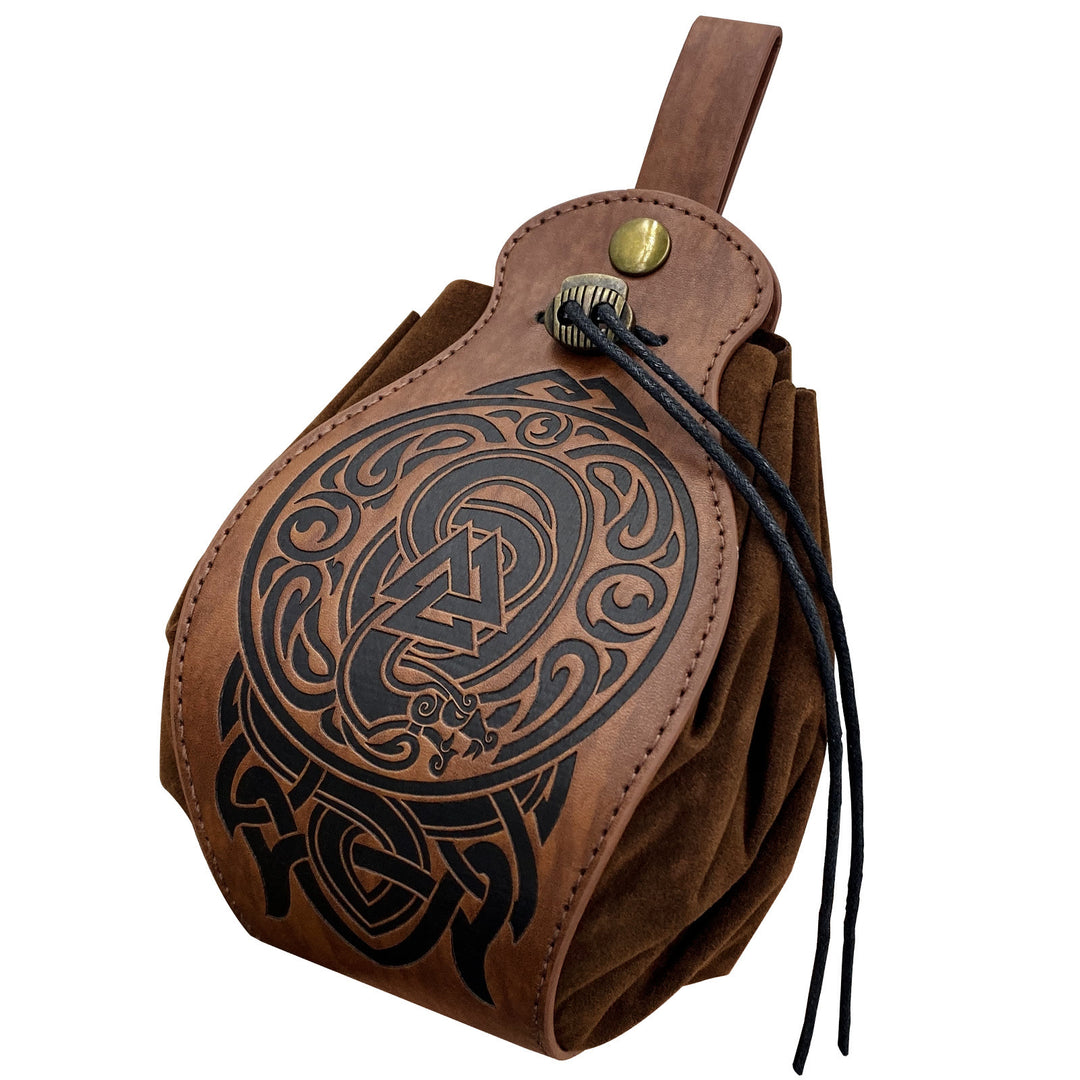 FREE Today: Viking Leather Vegvisir and Dragon Pouch Bag - Valknut and Dragon - Brown - image 24