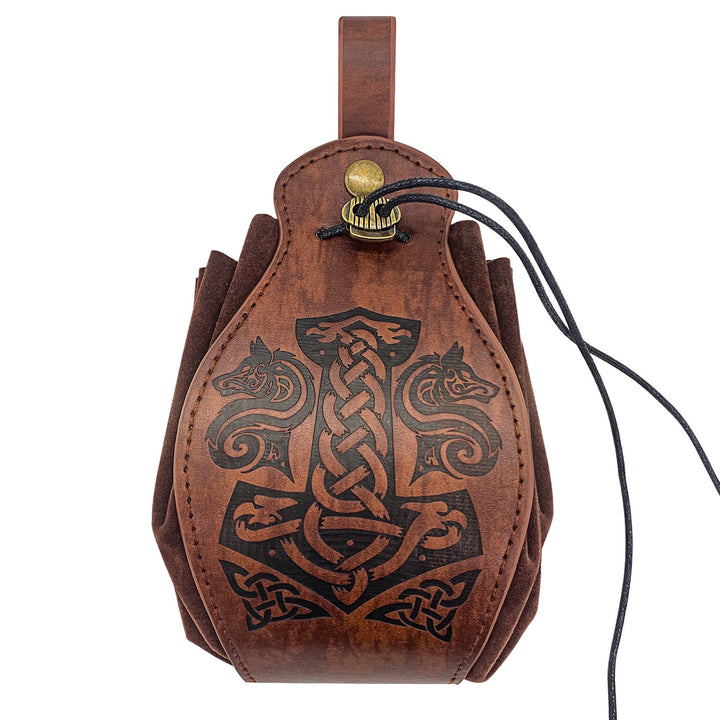 FREE Today: Viking Leather Vegvisir and Dragon Pouch Bag - Mjolnir - Brown - image 18