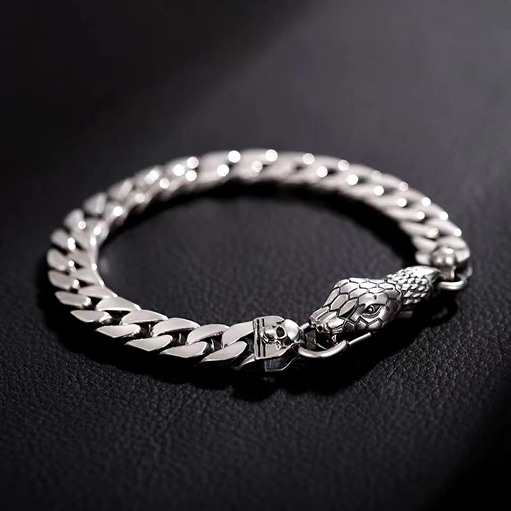 WorldNorse Snake Skull Cuban Link Bracelet