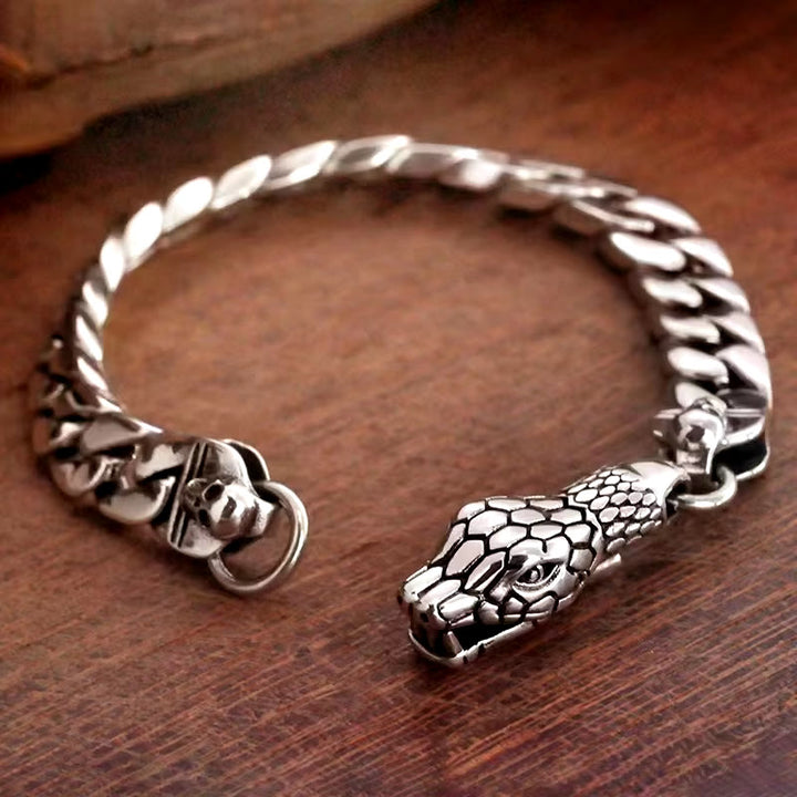 WorldNorse Snake Skull Cuban Link Bracelet