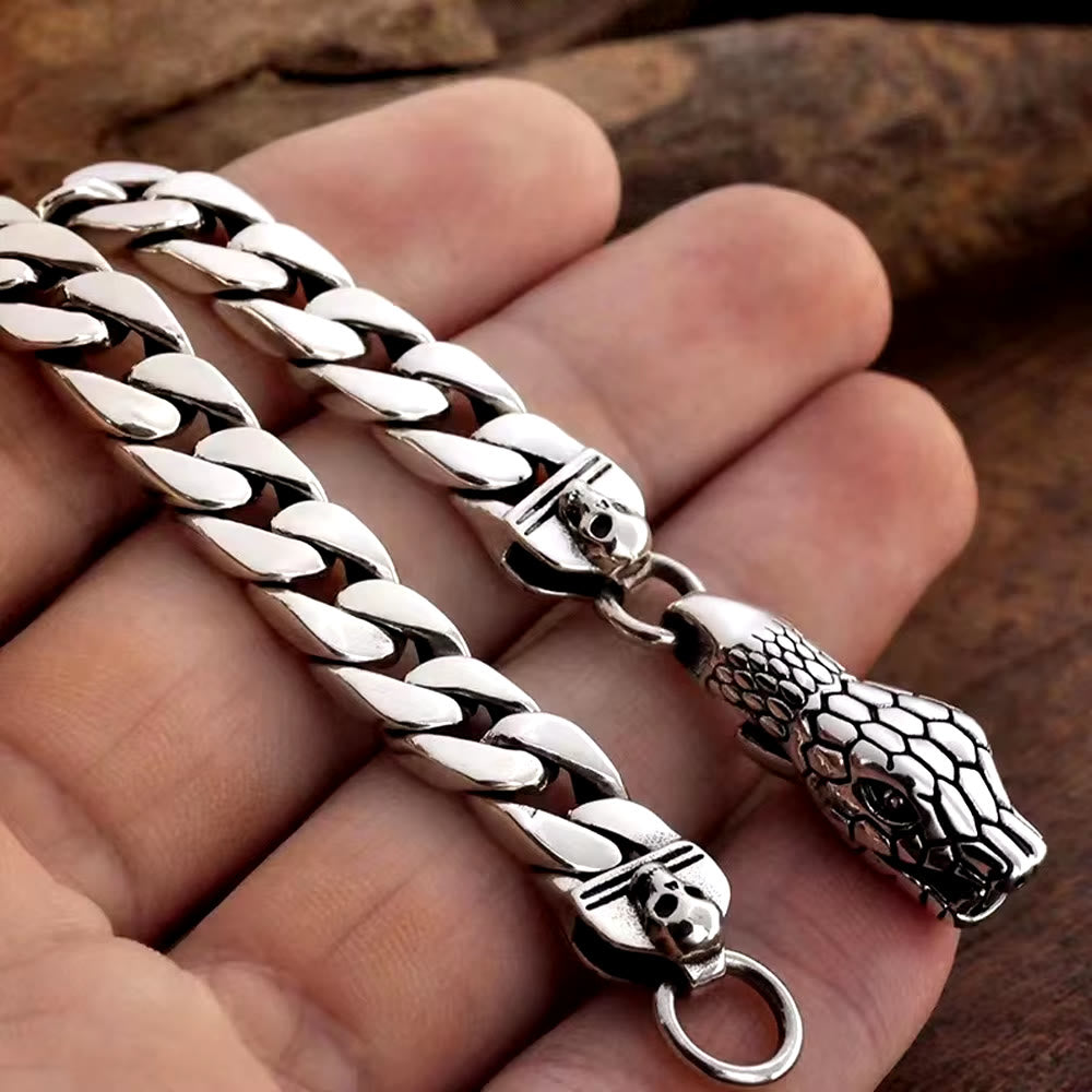 WorldNorse Snake Skull Cuban Link Bracelet