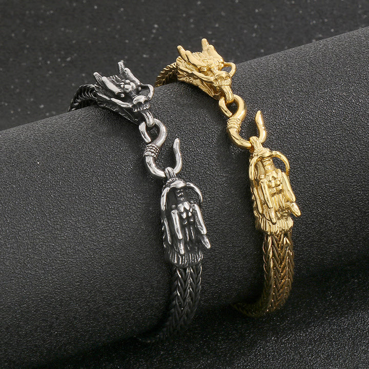 WorldNorse Double Dragon Head Hook Bracelet