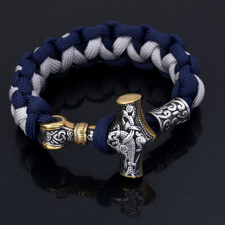 WorldNorse Viking Mjolnir Paracord Braided Bracelet - Navy Blue + Silver Gray - 23cm - image 12