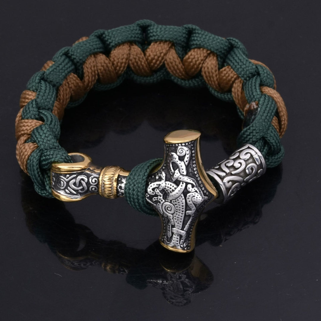 WorldNorse Viking Mjolnir Paracord Braided Bracelet - Dark Green + Wolf Brown - 23cm - image 13