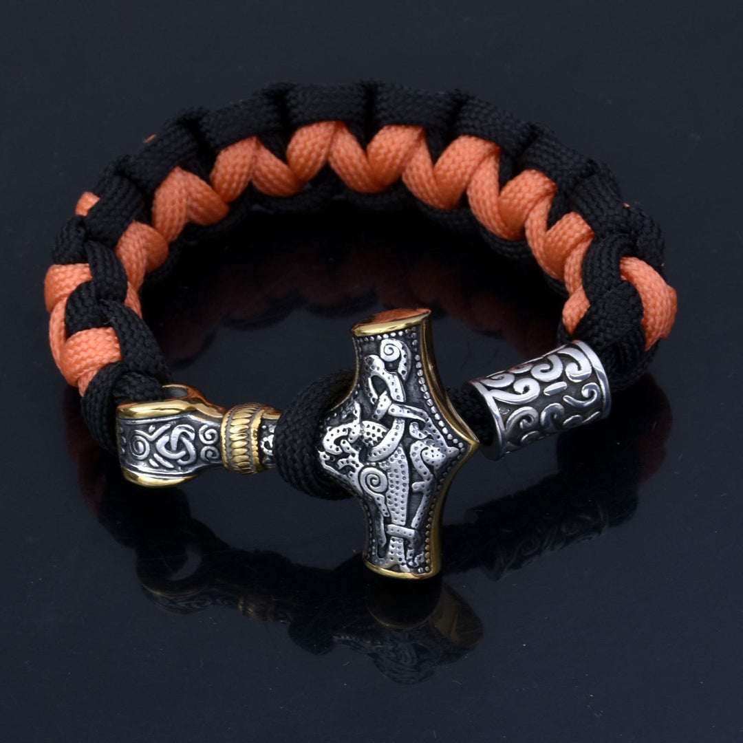WorldNorse Viking Mjolnir Paracord Braided Bracelet - Black+Orange - 23cm - image 11