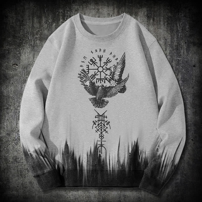 WorldNorse Viking Birds Runes Totem Gradient Sweatshirt