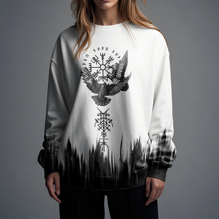 WorldNorse Viking Birds Runes Totem Gradient Sweatshirt