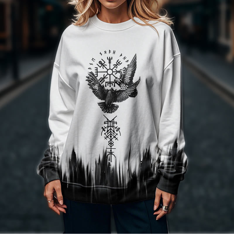 WorldNorse Viking Birds Runes Totem Gradient Sweatshirt