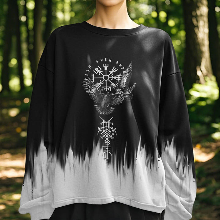 WorldNorse Viking Birds Runes Totem Gradient Sweatshirt