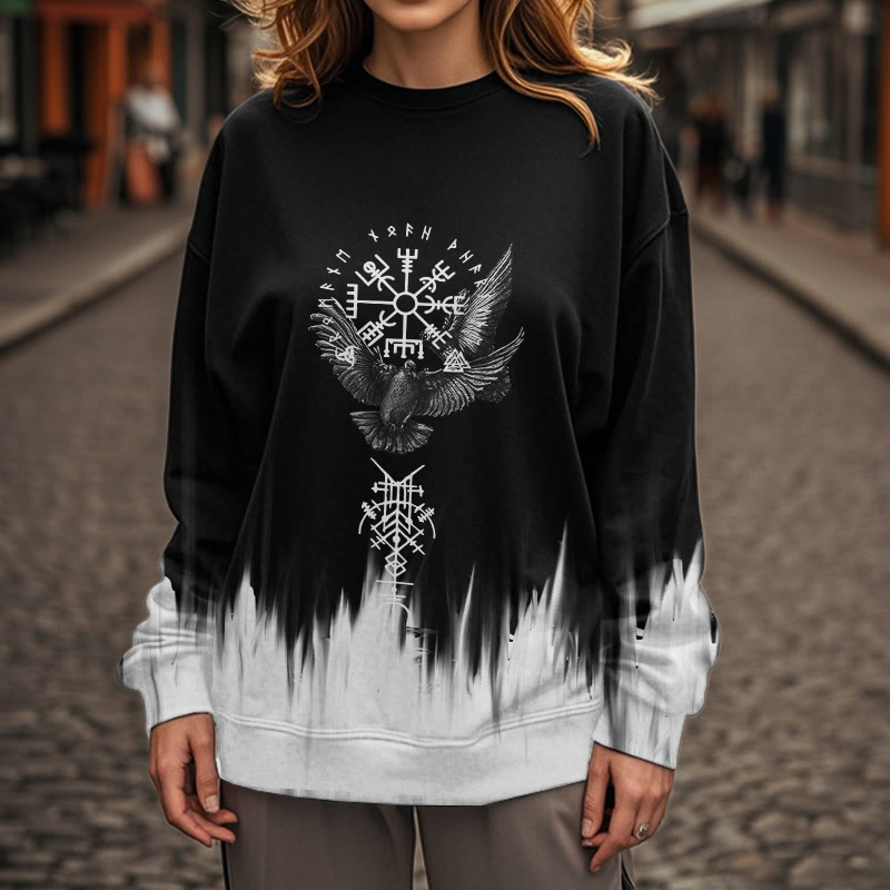 WorldNorse Viking Birds Runes Totem Gradient Sweatshirt