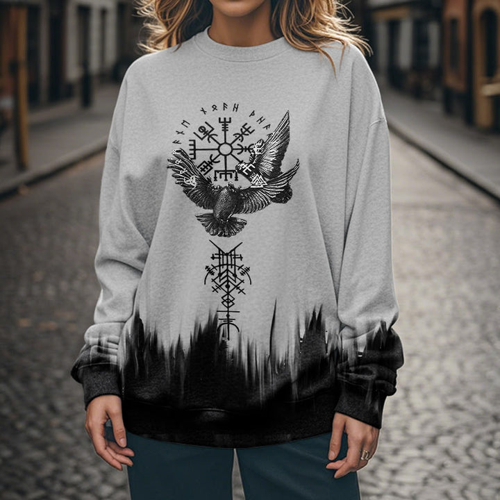 WorldNorse Viking Birds Runes Totem Gradient Sweatshirt