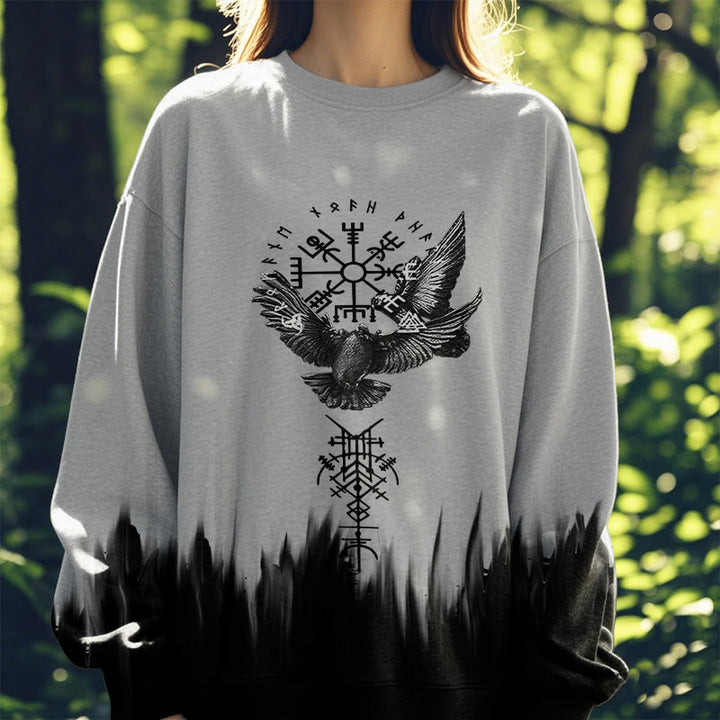 WorldNorse Viking Birds Runes Totem Gradient Sweatshirt