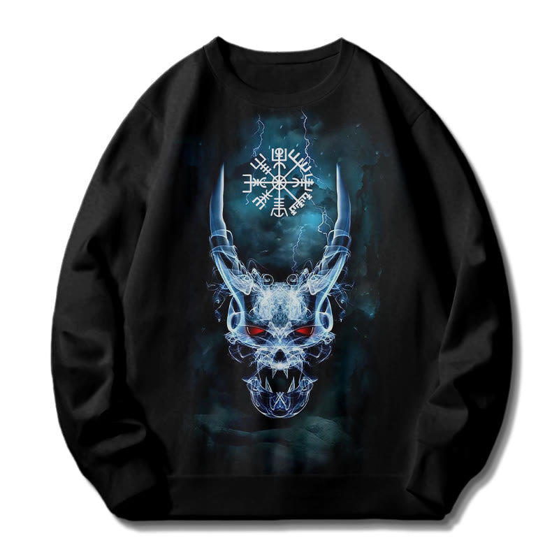 WorldNorse Viking Skull Lightning Warrior Vegvisir Sweatshirt - image 2