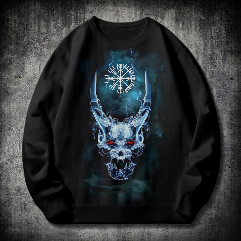 WorldNorse Viking Skull Lightning Warrior Vegvisir Sweatshirt - Black - 2XL - image 0
