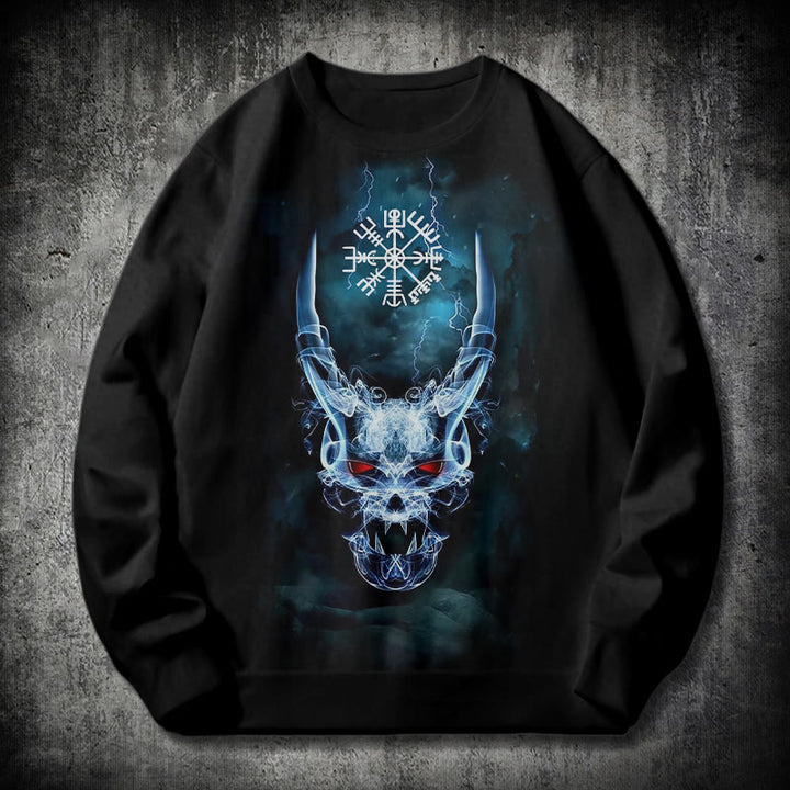 WorldNorse Viking Skull Lightning Warrior Vegvisir Sweatshirt - Black - 2XL - image 0