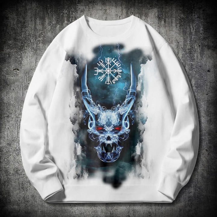 WorldNorse Viking Skull Lightning Warrior Vegvisir Sweatshirt - White - 2XL - image 10