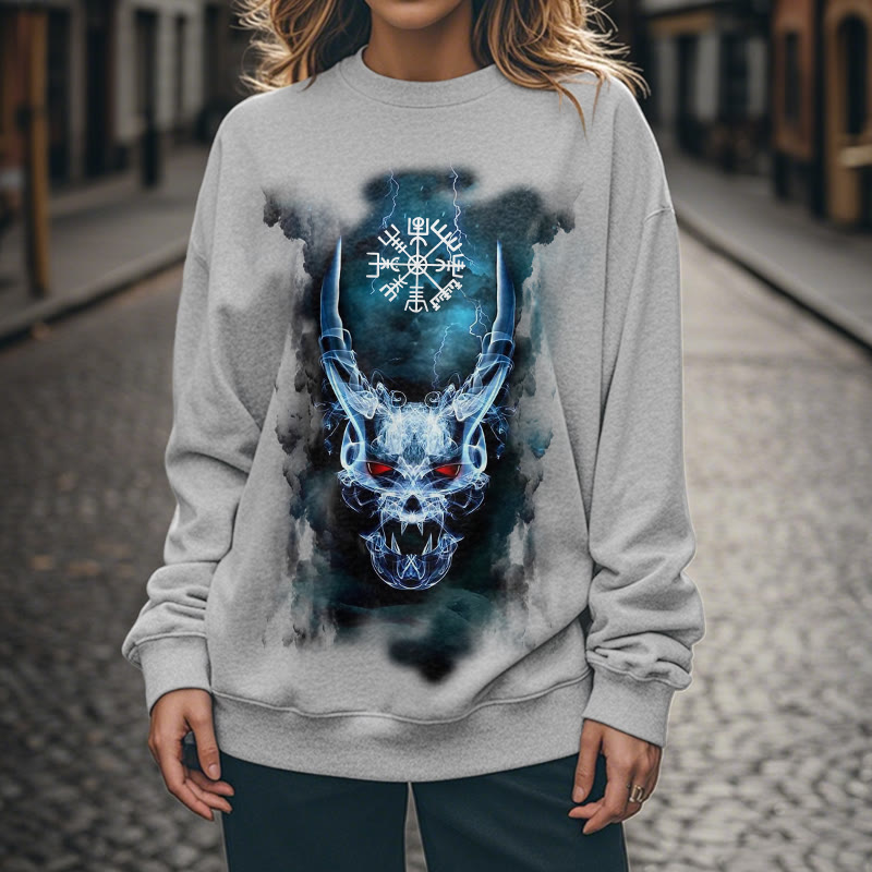 WorldNorse Viking Skull Lightning Warrior Vegvisir Sweatshirt