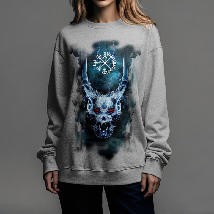 WorldNorse Viking Skull Lightning Warrior Vegvisir Sweatshirt