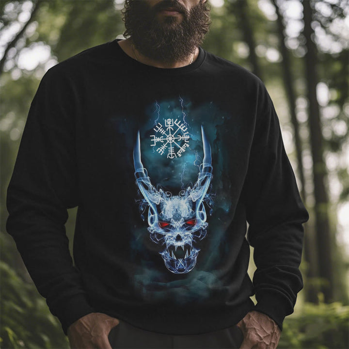 WorldNorse Viking Skull Lightning Warrior Vegvisir Sweatshirt - image 5