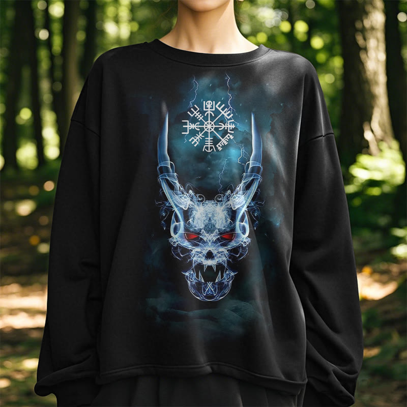 WorldNorse Viking Skull Lightning Warrior Vegvisir Sweatshirt