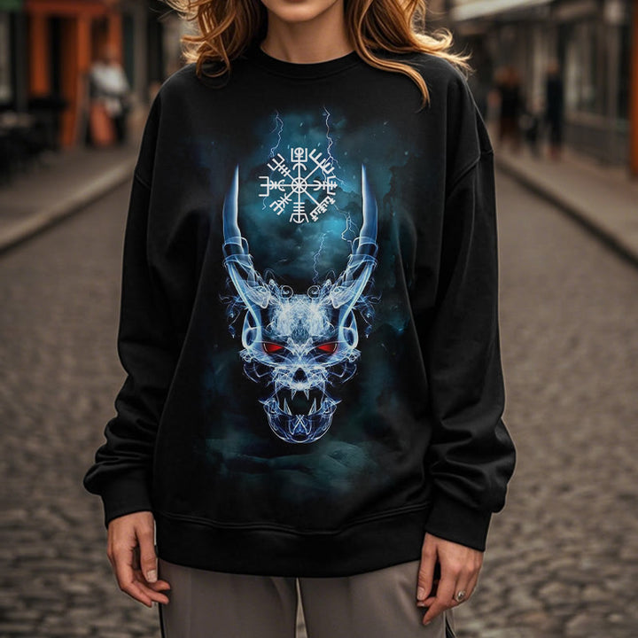 WorldNorse Viking Skull Lightning Warrior Vegvisir Sweatshirt