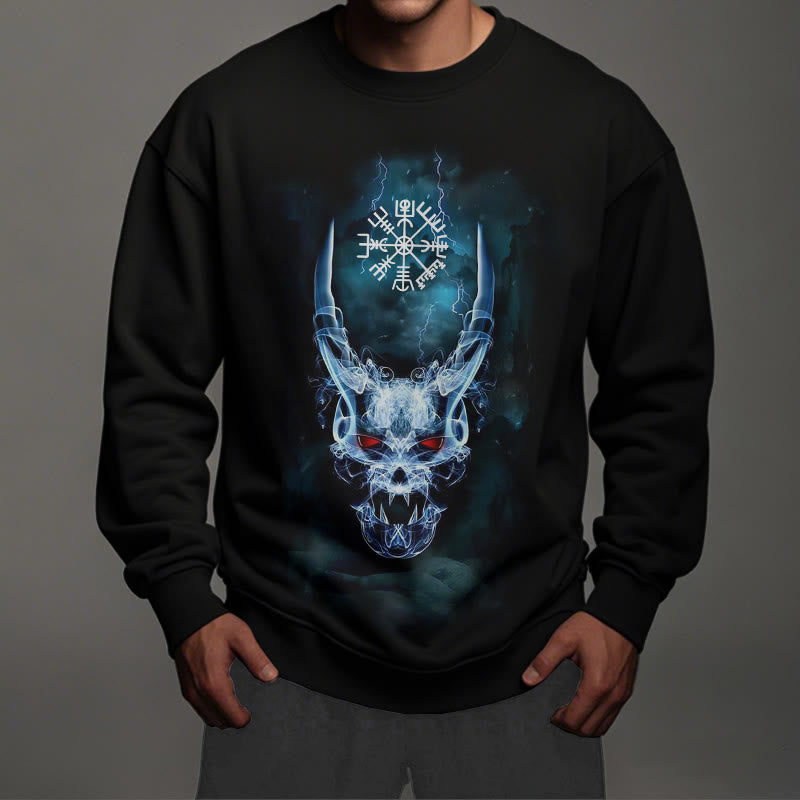 WorldNorse Viking Skull Lightning Warrior Vegvisir Sweatshirt - image 4