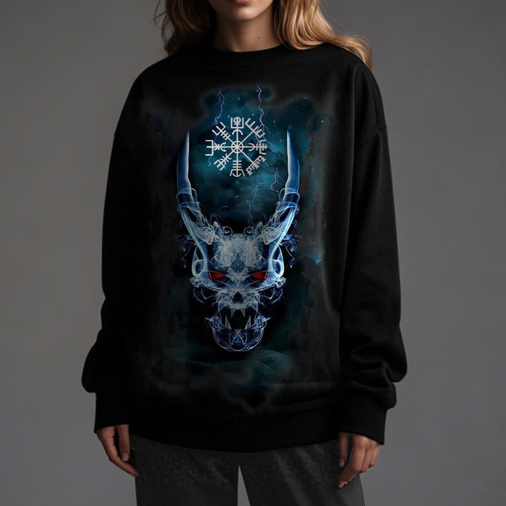 WorldNorse Viking Skull Lightning Warrior Vegvisir Sweatshirt - image 7