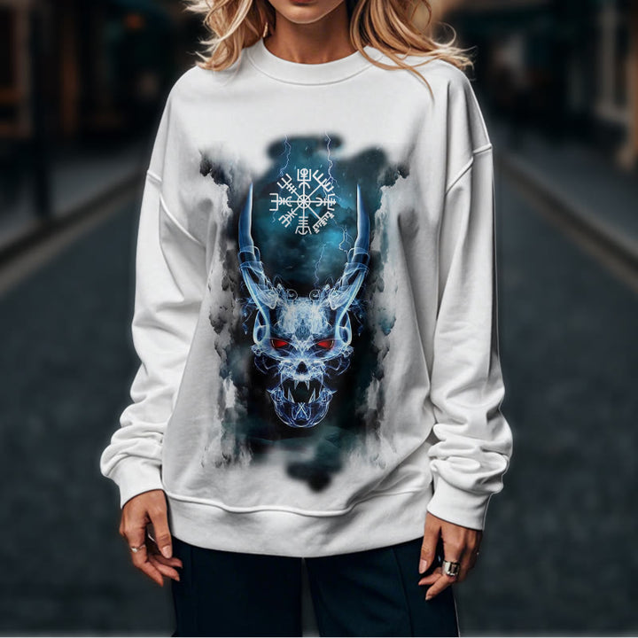 WorldNorse Viking Skull Lightning Warrior Vegvisir Sweatshirt