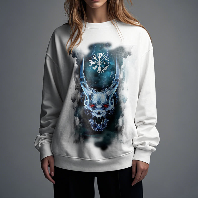 WorldNorse Viking Skull Lightning Warrior Vegvisir Sweatshirt