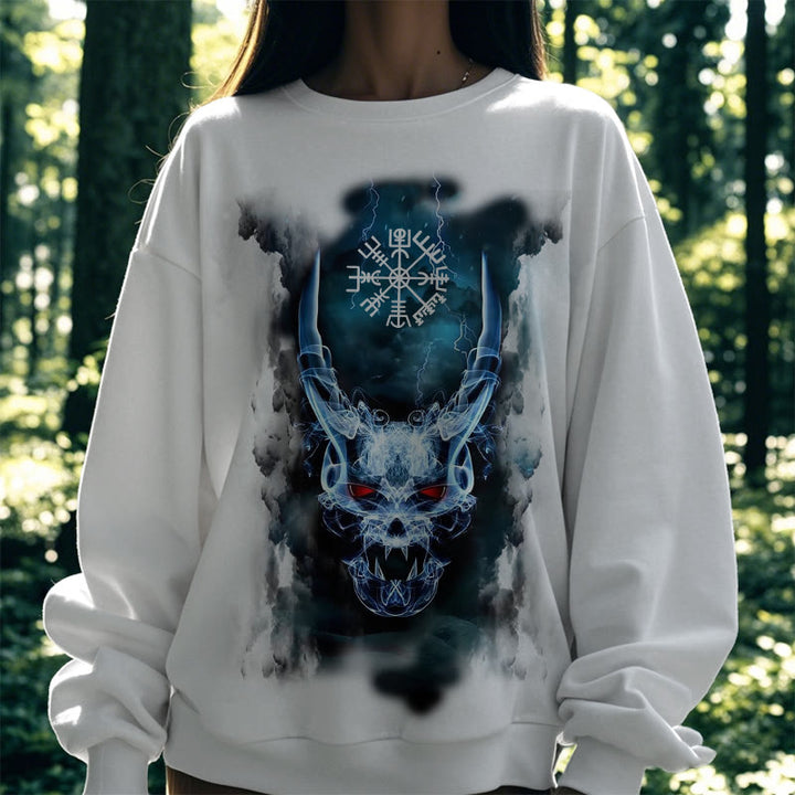 WorldNorse Viking Skull Lightning Warrior Vegvisir Sweatshirt