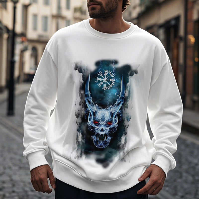 WorldNorse Viking Skull Lightning Warrior Vegvisir Sweatshirt