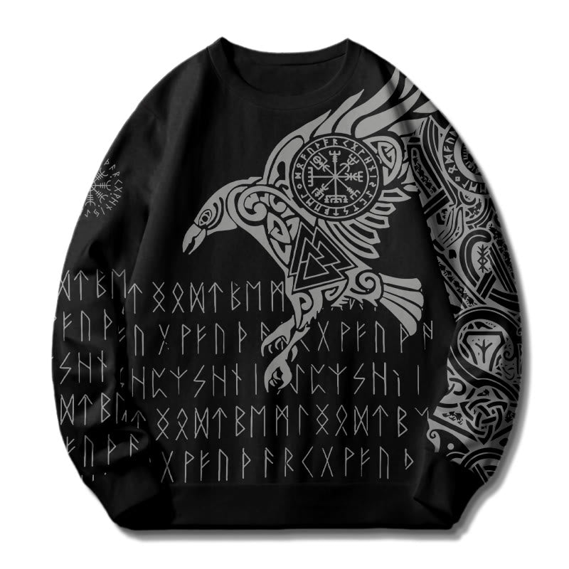 WorldNorse Raven With Vegvisir Runes Valknut Sweatshirt