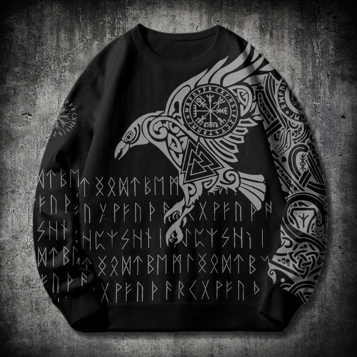 WorldNorse Raven With Vegvisir Runes Valknut Sweatshirt