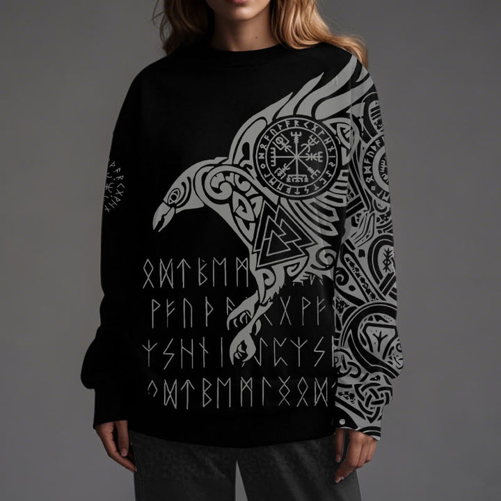 WorldNorse Raven With Vegvisir Runes Valknut Sweatshirt