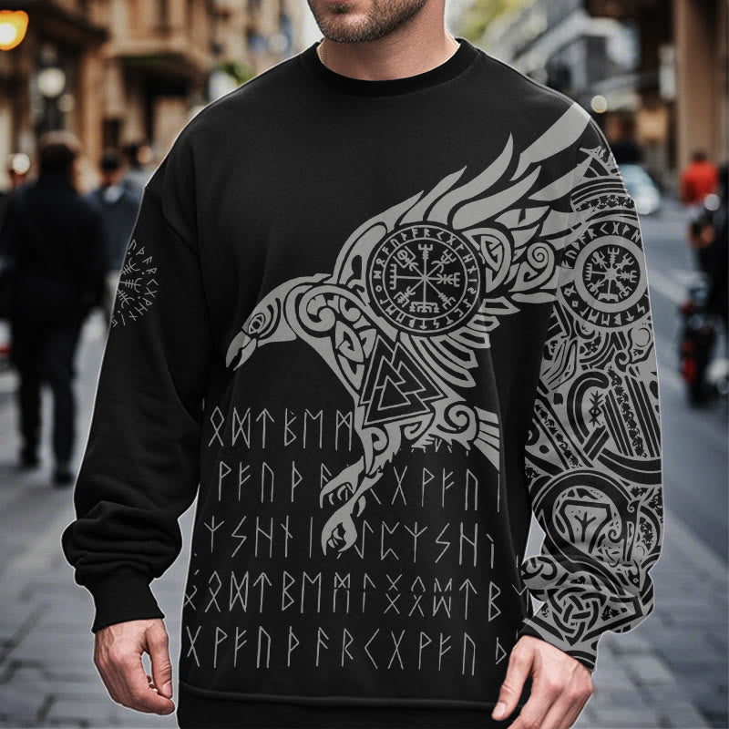 WorldNorse Raven With Vegvisir Runes Valknut Sweatshirt