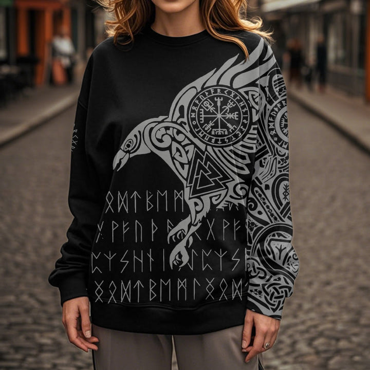 WorldNorse Raven With Vegvisir Runes Valknut Sweatshirt